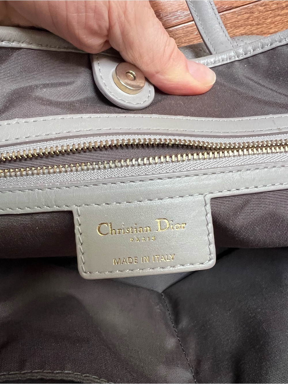 Dior Quilted Tote in Light Gray with Silver Charm - Picture 10 of 15